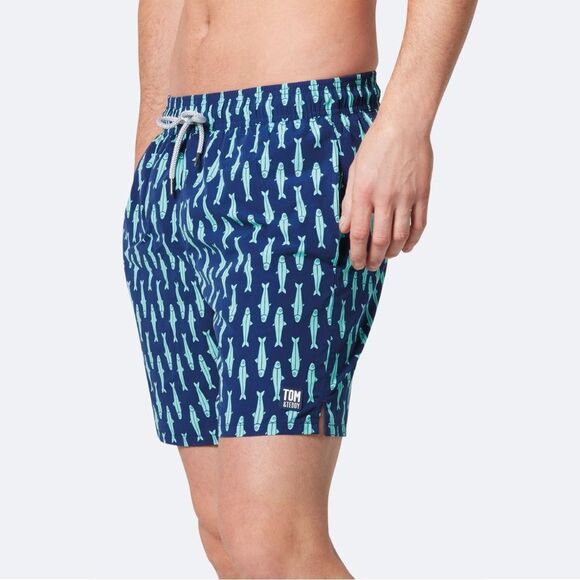 Tom & Teddy Classic Swim Shorts Ink Blue & Green Sardines Mens size Small - Picture 2 of 6